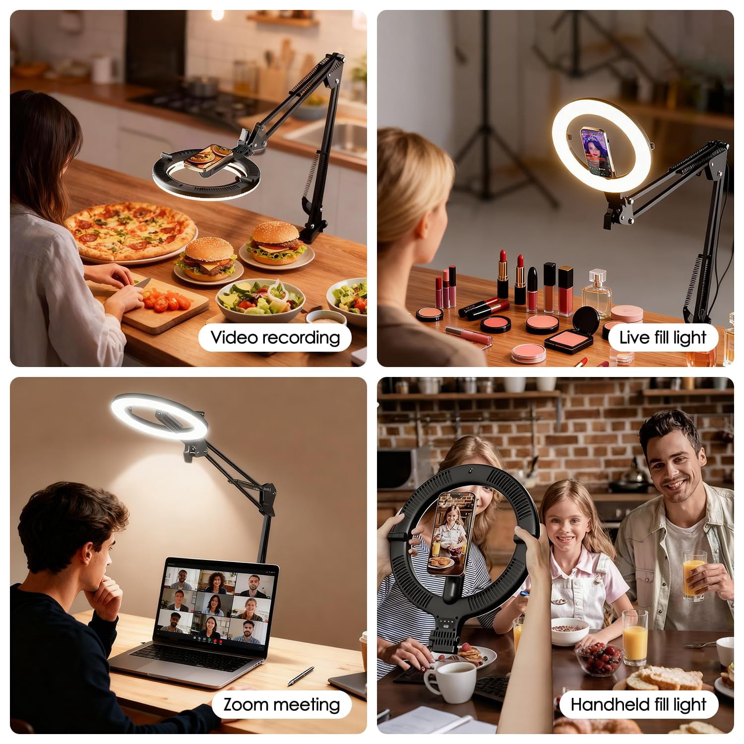 Magnetic Overhead Phone Mount With 10" Ring Light  5000mah Flexible Articulating Circle Lamp Table Tripod Stand For Video Recording Cooking Zoom Meeting Live Streaming