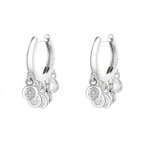 Amy and Annette 14K White Gold over Sterling Silver Trendy Petite Huggie Hoop Earrings with crystals from Swarovski in 14K Plated