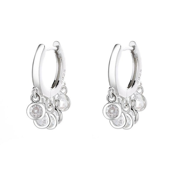 Amy and Annette 14K White Gold over Sterling Silver Trendy Petite Huggie Hoop Earrings with crystals from Swarovski in 14K Plated