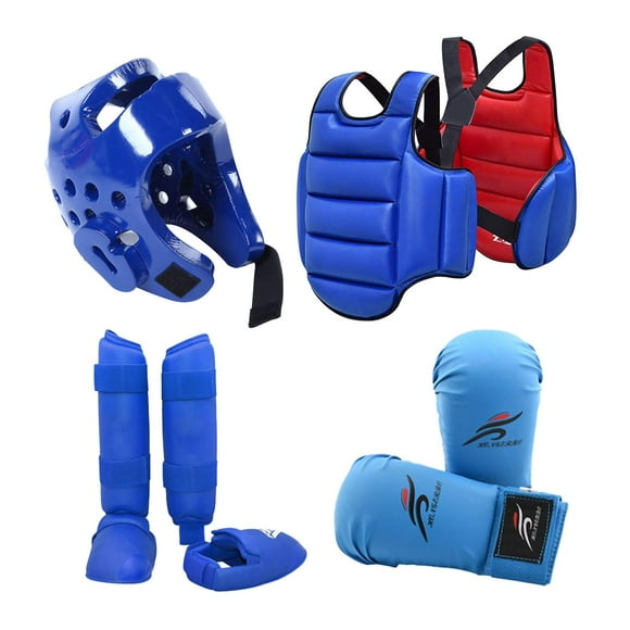 Almencla 4Pcs Karate Sparring Gear with Padded Boxing Gloves Thickened Body Protector M Blue M