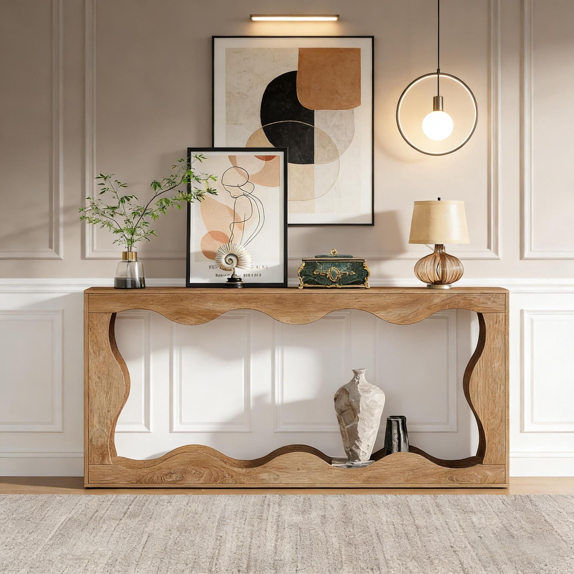 Farmhouse Console Table, 63" Entryway Table with 2-Tier Storage, Behind Sofa Couch Table