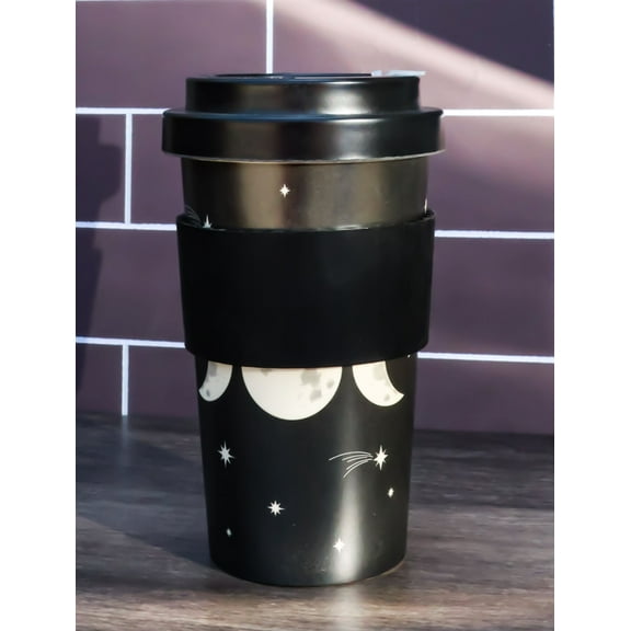 Triple Moon Waxing Full Waning Moons Bamboo Travel Mug Cup With Lid And Sleeve