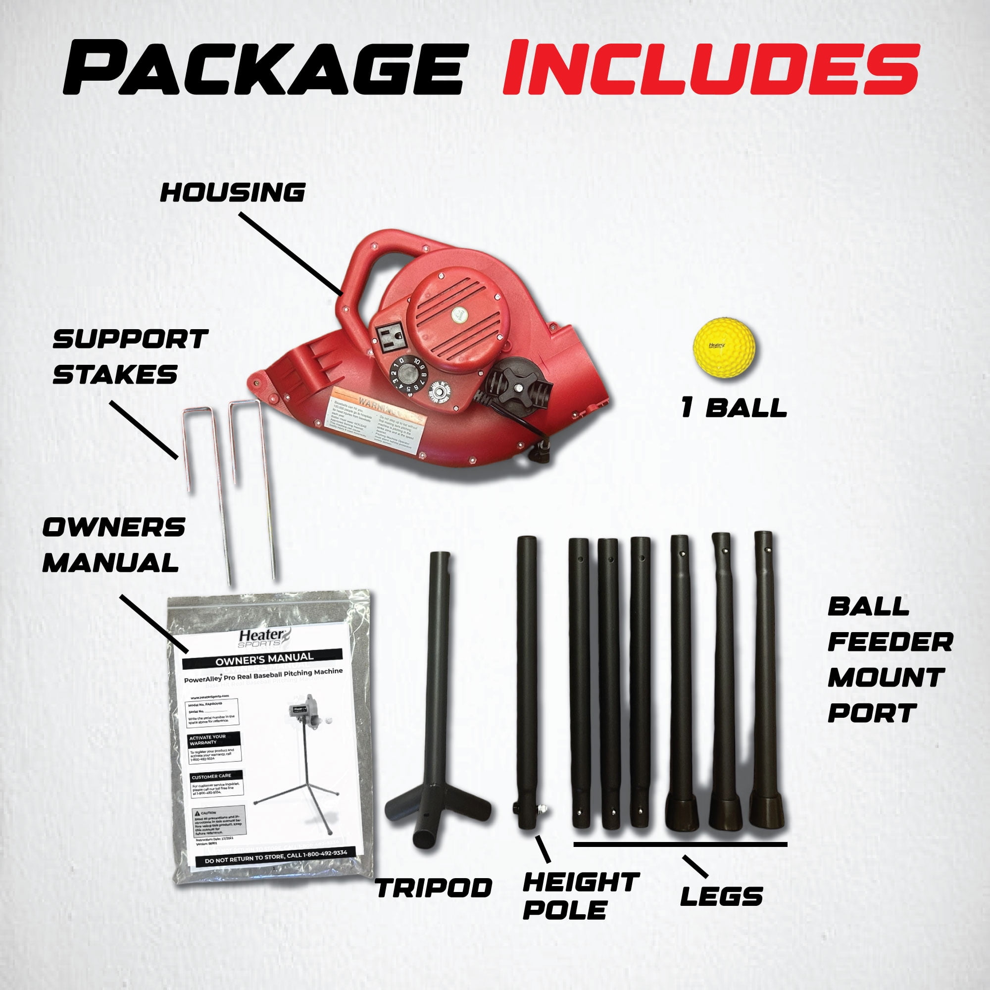 Heater Power Alley Pro Real Baseball Machine - Adjustable Design, Pitches Real Baseballs Up to 45 MPH, Accurate and Portable Training Tool for Batting, Pitching, and Field Practice