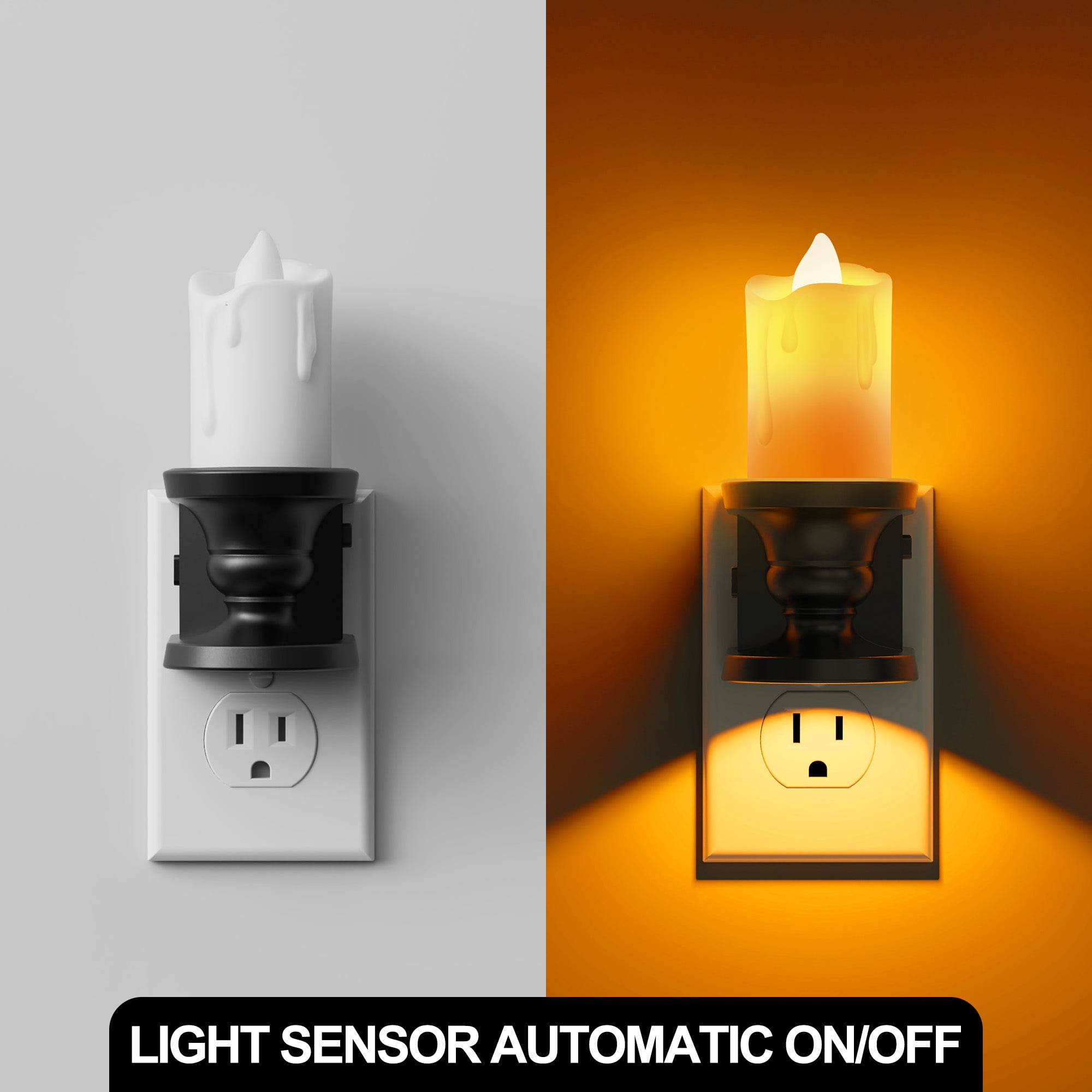 2 Pcs Amber Flickering Flame Candle Night Light with Dimmer