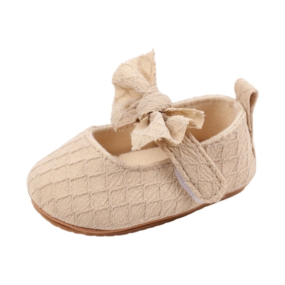 Tigivemen Baby Girl Shoes Infant Mary Jane Flats Princess Toddler Wedding Dress Shoes with Bow Khaki Size 3