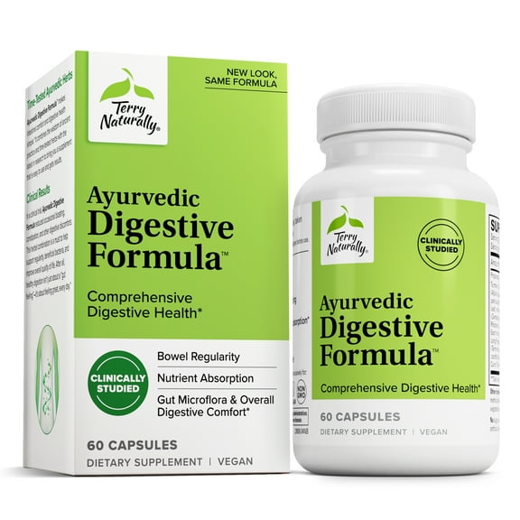 Terry Naturally Ayurvedic Digestive Formula - Digestive Support for Regularity - Support for Bowel Health - Nutrient Absorption Support - Support Gut Health & Gut Microflora - 60 Capsules