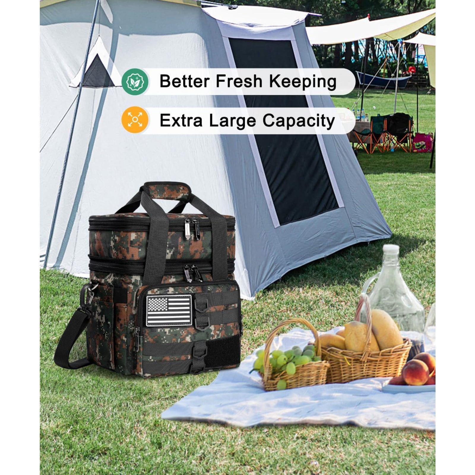 Tactical Lunch Box for Men with 5 Slim Ice Packs, Large Double Deck Insulated Bag for Work