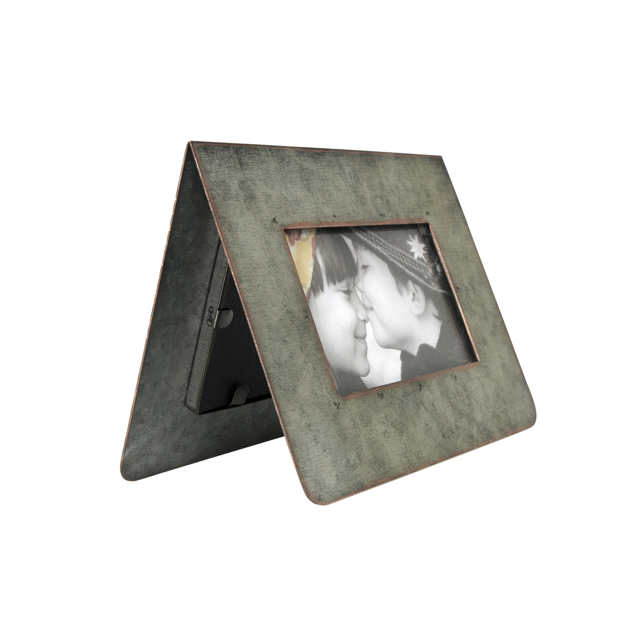 Creative Co-Op Galvanized 2-Sided Standing Picture Frame, Holds 3" x 5" Photos, 8.75" L