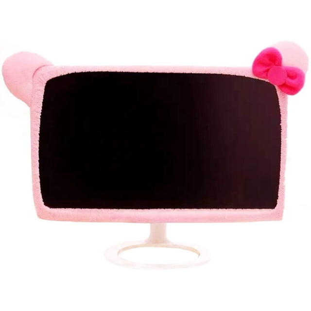 Cubierta de monitor de computadora de 20 ''-29'' con diseño de oreja de gato Furry Kawaii Pink Monitor Cubierta de polvo Elástico a prueba de polvo para PC Tablet TV Rosa grande Jormftte WMZY-606-3