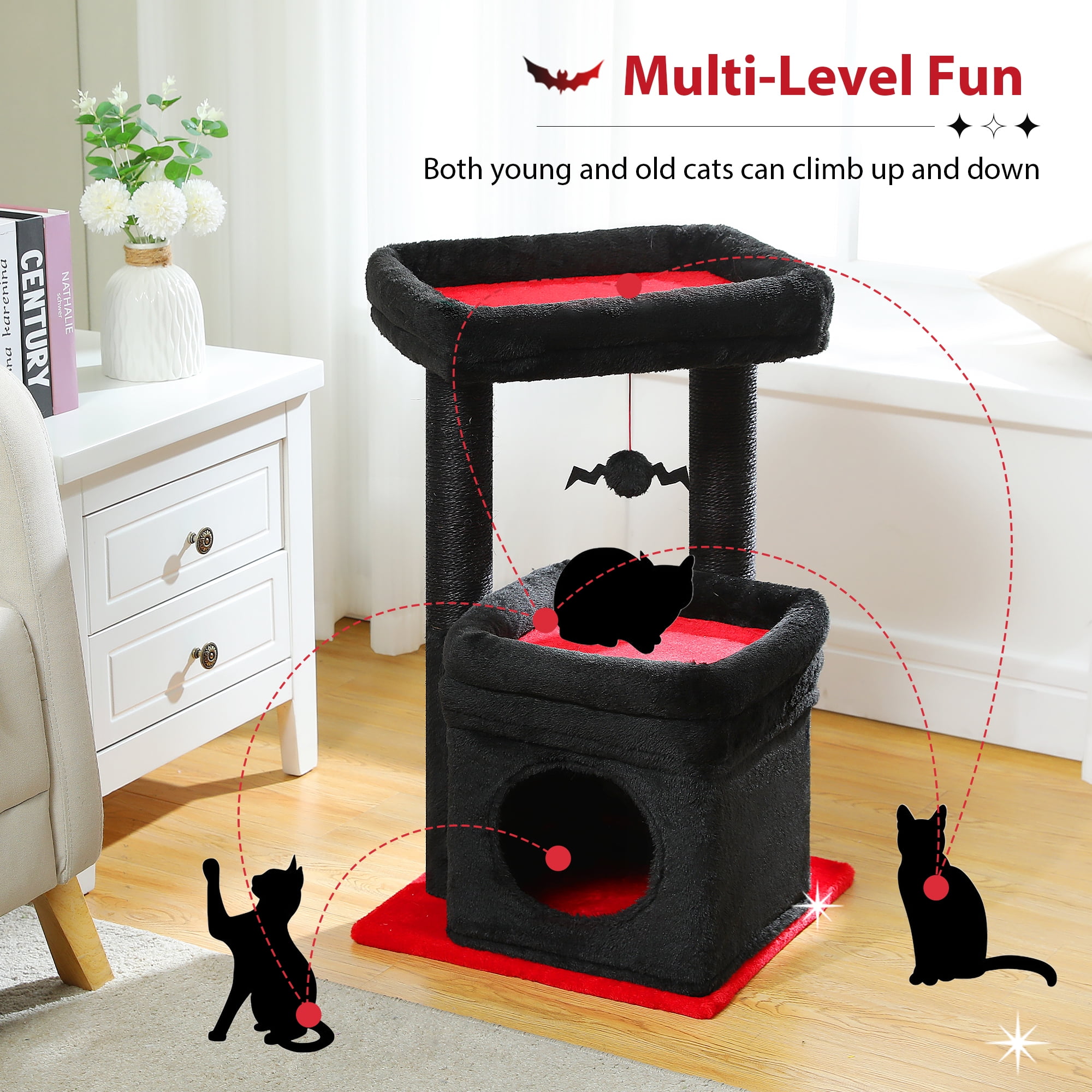 PAWZ Road Cat Tree Condo 27" Cat Tower with Large Top Perch and Scratching Posts for Kittens and Medium Cats, Black