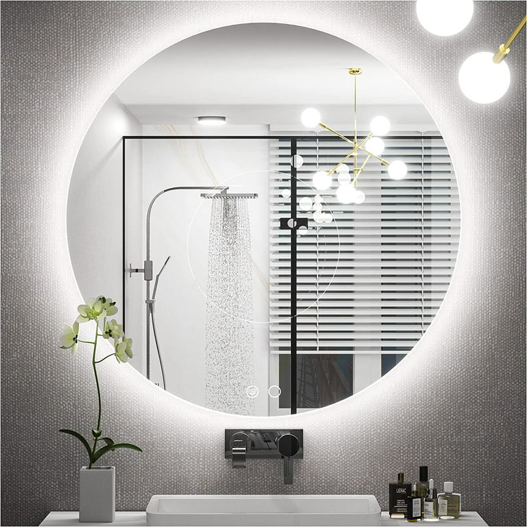 Keonjinn LED Backlit Mirror 28 inch Round Bathroom Mirror with Lights Large Circle  Lighted Mirror Anti-Fog Wall Mounted Round Vanity Mirror Dimmable  Illuminated Makeup Mirror, CRI 90+ 