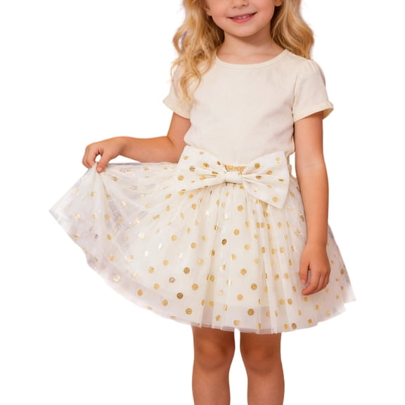 ZHOUCHANKIDS Girls Layered Tutu Skirt Sparkling Sequin Tulle Dance Skirts White 12-18 Months