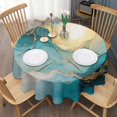 thumbnail image 3 of Blue Gold Marble Pattern Round Tablecloth 60"x60",Wrinkle Wipeable Table Cloth for Kitchen Dining Room Picnic Patio Party, 3 of 6