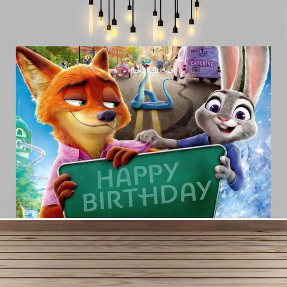 Zootopia Happy Birthday Anime Cartoon Theme Backdrops Banner Birthday Party Decor Supplies(5x3ft)