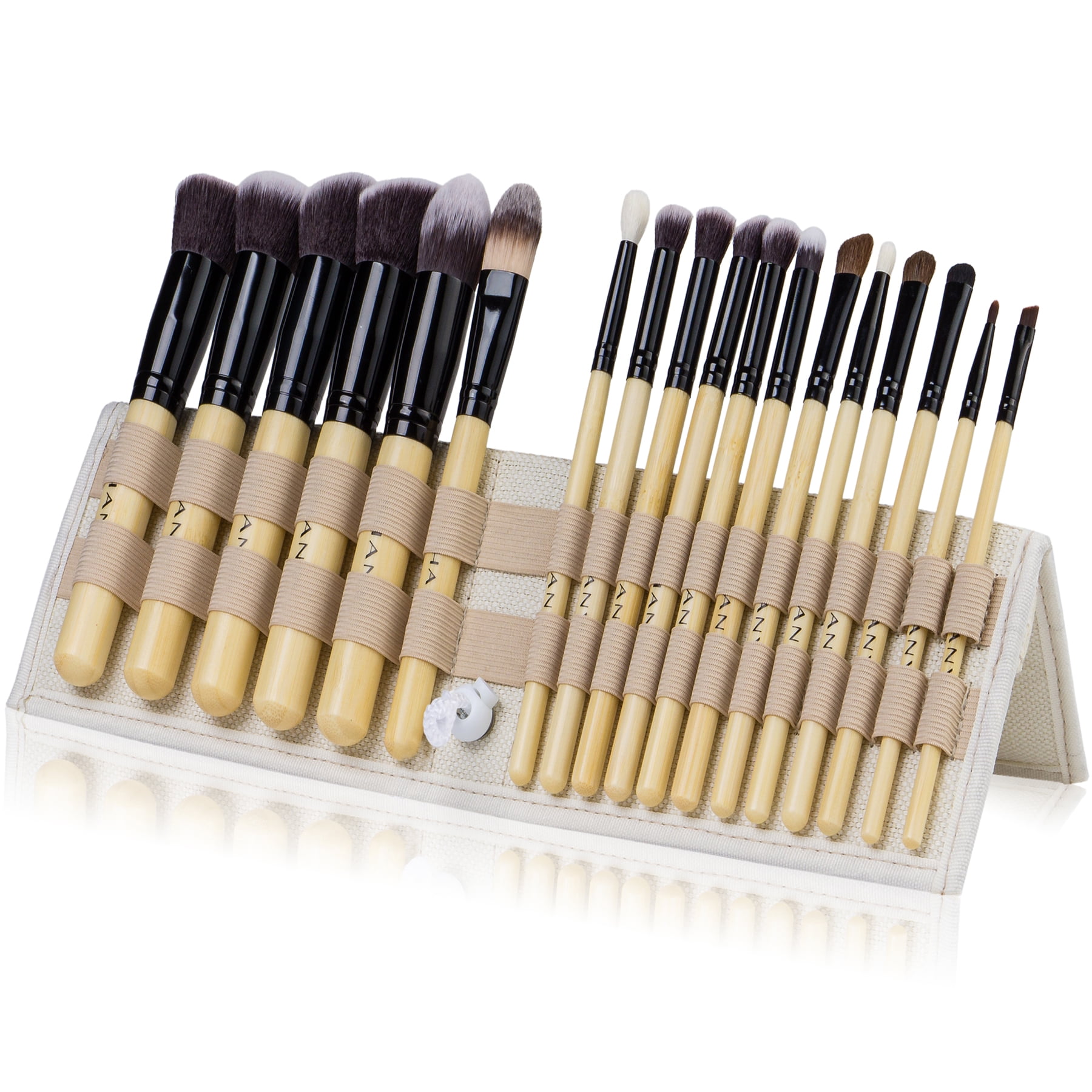 SHANY Artisan’s Easel Bamboo – Elite Cosmetics Brush Collection - Complete Kabuki Makeup Brush Set with Standing Convertible Brush Holder - Bamboo -18 pcs