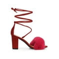 thumbnail image 3 of BLISSFUL STEP Women's Sandals Block Heels Faux Fur Strappy Lace up Sandals Red 11, 3 of 7