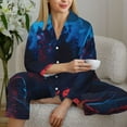 thumbnail image 6 of Yiaed Spooky Halloween Night Scene Print Pajamas Women's Long Sleeve Sleepwear Soft Button Down Loungewear Pjs Lounge Set Nightwear Womens Pajama Pants-Small, 6 of 7