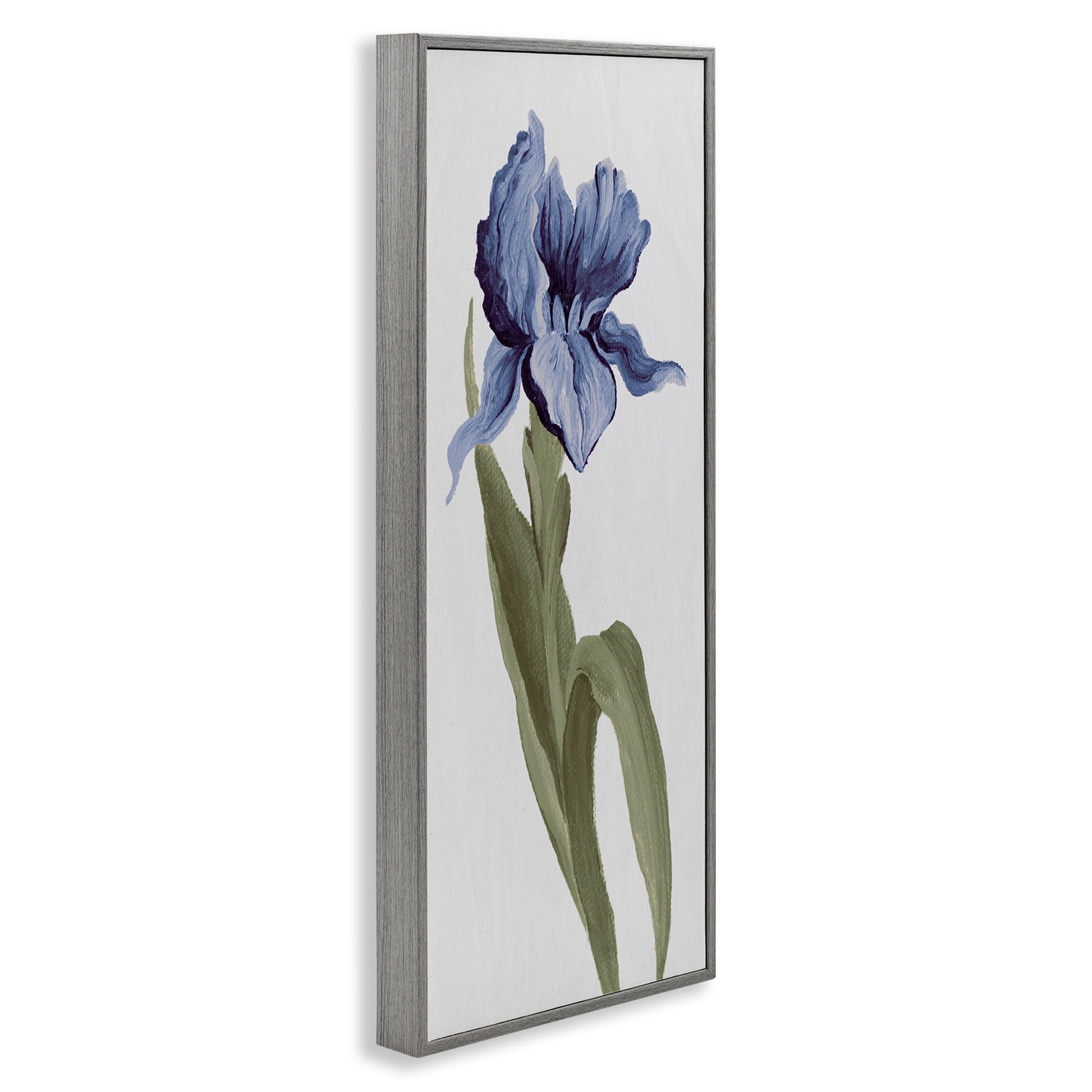 Stupell Industries Blooming Blue Iris Botanical & Floral Painting Gray Framed Art Print Wall Art, 13 x 30