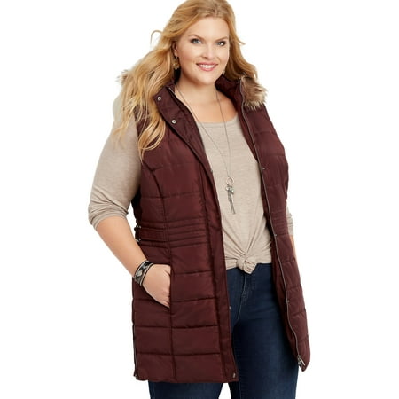 Plus Size Long Hooded Puffer Vest