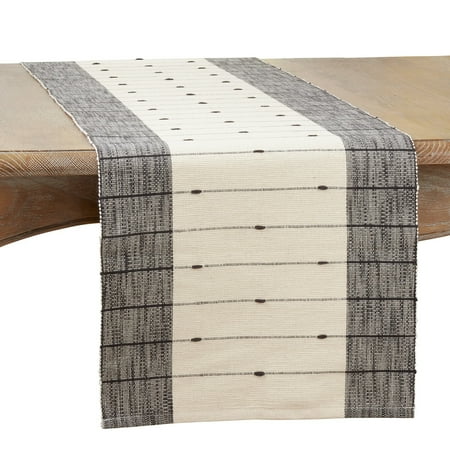 

Fennco Styles Banded Border Striped Cotton Table Runner 16 W x 72 L - Black & White Woven Table Cover for Everyday Use Dining Room Banquets and Home Décor