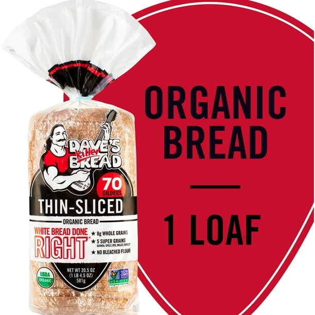 Dave's Killer Bread® White Bread Done Right Thin Sliced Organic Bread, 20.5 oz, Shelf-Stable (Pack of 2)