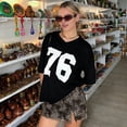 thumbnail image 4 of Women'S Oversized Off Shoulder Shirt Crewneck Number Graphic T Shirt Y2k Summer Going Out Tops Black V-Neck M, 4 of 8