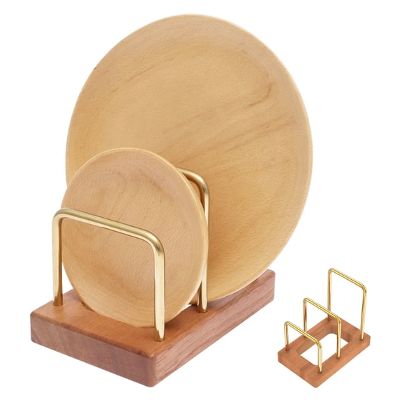 Grusce Chopping Board Rack with Wood Base, Multi Layer Lid Holder, Baking Pan Storage Organizer, Cabinet Accessory for Home Kitchen