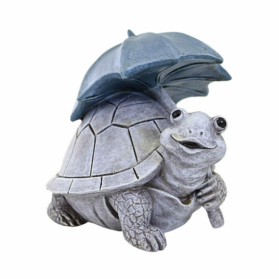 Roman Pudgy Pals Turtle with Umbrella Garden Statue, 7-inch Height, Outdoor Decoration
