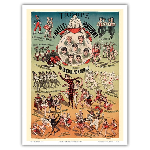 Ballet and Pantomime Troupe - Directed by M.M. Crociani and Pio Marzollo - Vintage Circus Poster c.1881 - Master Art Print (Unframed) 9in x 12in