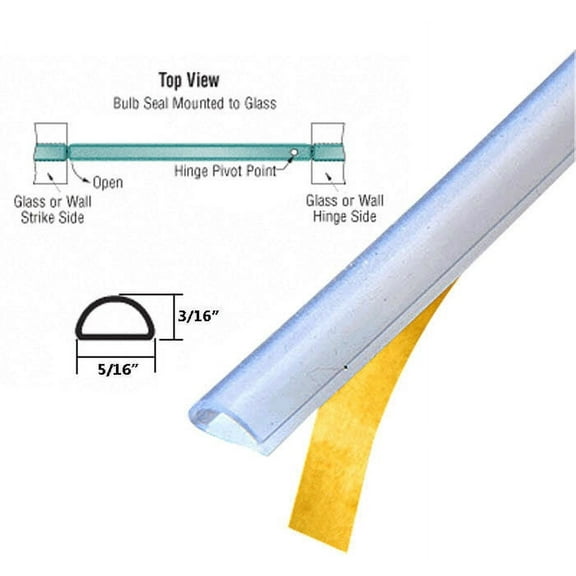 Gordon Glass® Frameless Shower Door Translucent Silicone Bulb Seal with Pre-Applied Tape for 3/16" Gap - 95 in Long