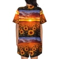 thumbnail image 6 of Fuzoiu Sunset Golden Sunflower Field Print Women's Short-Sleeved Pajama Set,Lounge Sleepwear Set,Womens Pajama Sets 2 Piece,Button-Up Top and Shorts with Pockets-XX-Large, 6 of 7