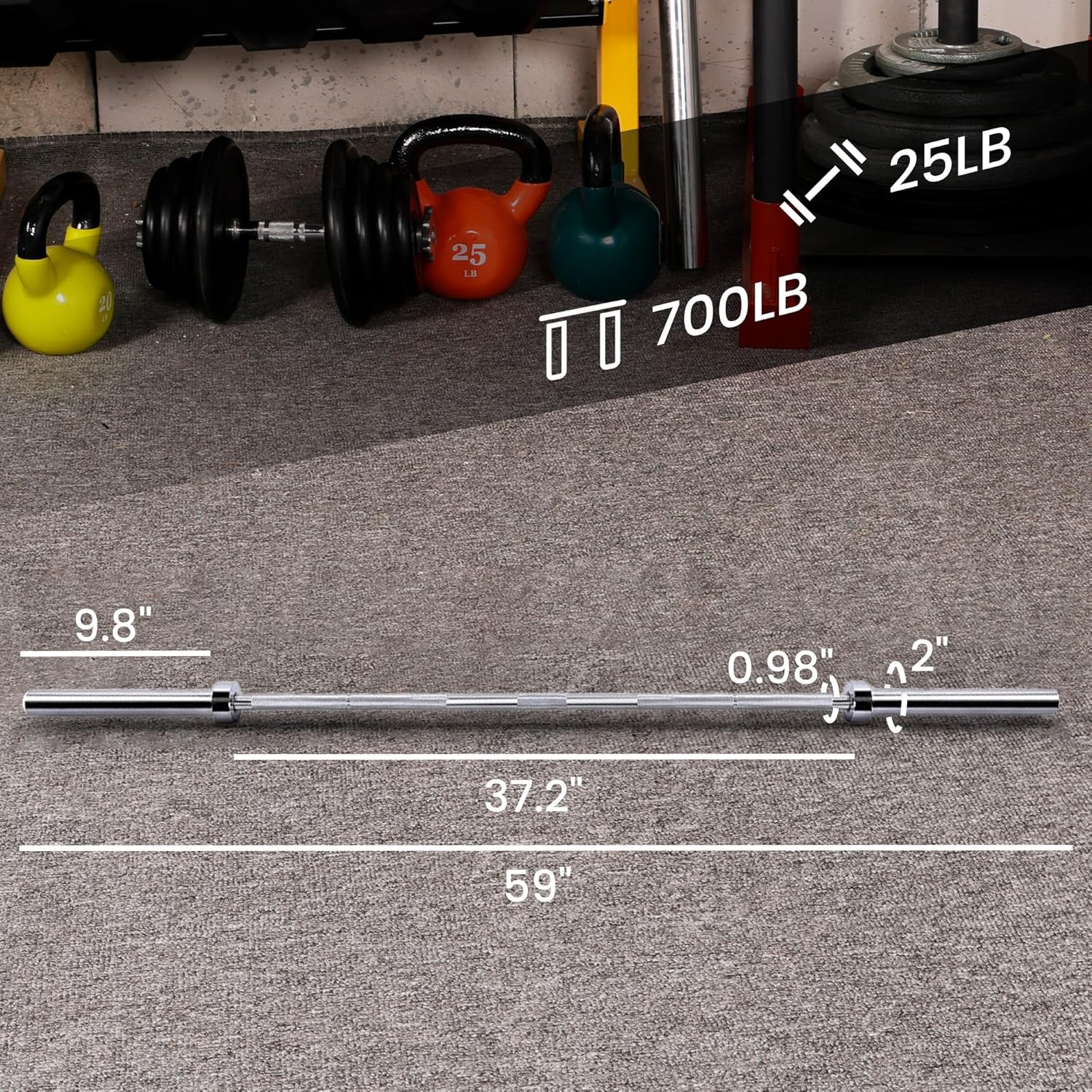 2 Inch  Barbell Bar, 5/6/7 Feet Bar with Collar for Home Gym Strength Training