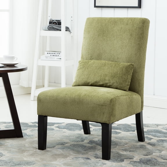 CoSoTower Contemporary Chenille Fabric Armless Accent Chair with Pillow, Green