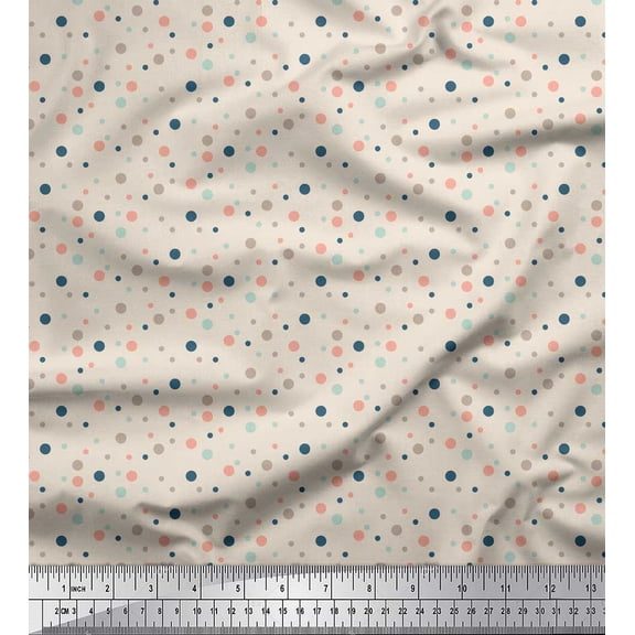 Soimoi Beige Rayon Fabric Polka Dots Print Sewing Fabric Yard 56 Inch Wide