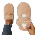 thumbnail image 3 of EKVAHL Women's Faux Fuzzy House Slippers, Pearl Strap Open Toe Slides, Soft Plush Bedroom Home Daily Leisure Indoor Casual Slippers Brown, 3 of 5