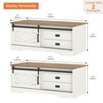 thumbnail image 3 of WAMPAT 2 in 1 Coffee Table with Sliding Barn Door,Rustic Center Table with Hidden Storage Compartment and Drawers for Living Room,Office,Antique White, 3 of 4