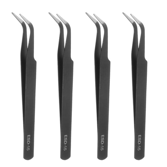 4Pcs Precision Tweezers Set ESD-15 120mm Curved Anti-Static Anti-Magnetic Stainless Steel Technology Tweezers