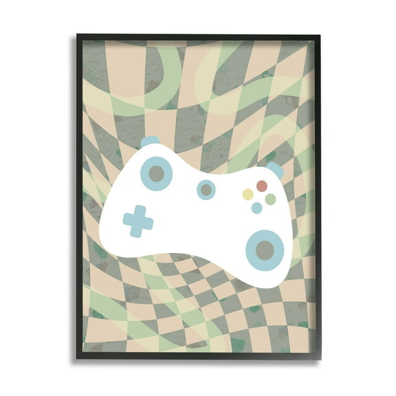 Stupell Industries Checkered Game Controller Beauty & Fashion Painting Black Framed Art Print Wall Art, 11 x 14