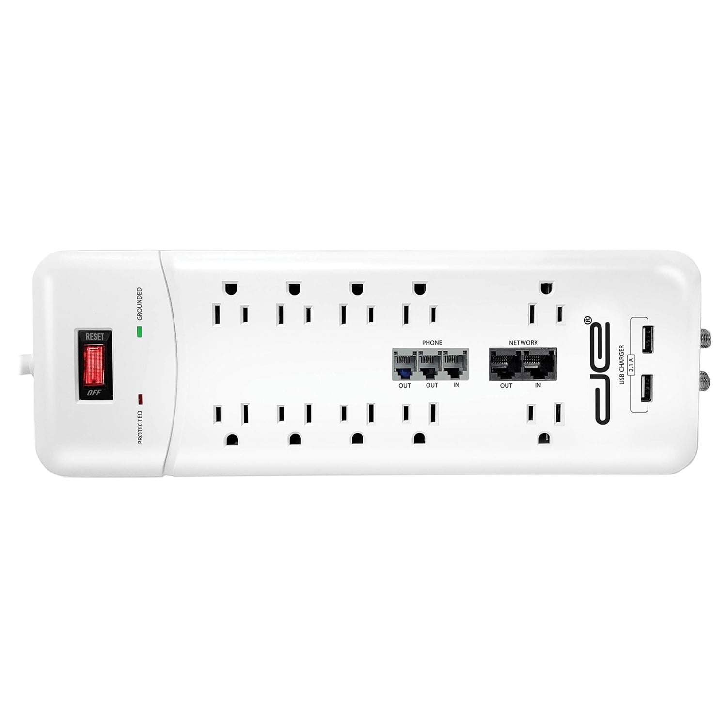 Digital Energy 15-Foot Long Extension Cord, 3500 Joules, 10-Outlet Surge Protector Power Strip, Two Usb Charging Ports, Coaxial and Phone Protection, Etl Listed