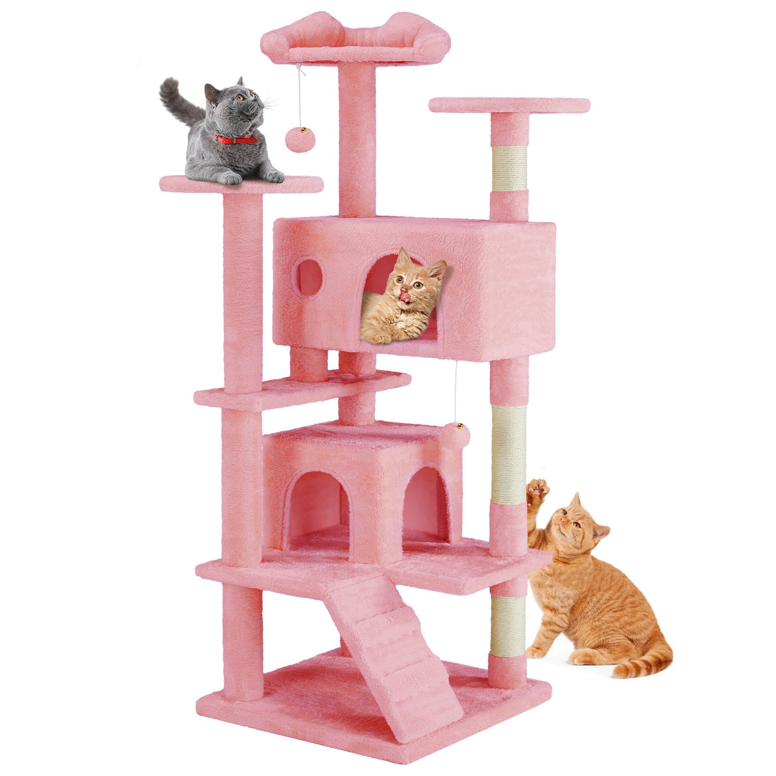 GIANNA 54" Indoor Cat Tree Tower with Multiple Levels, Sisal Scratching Post, Spacious Condo, Climbing Ramp, Kitten Toy, Pink