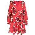 thumbnail image 3 of TIHLMK Red Dress Women Summer Casual Dress V-Neck Floral PrintLong Sleeve Knee-Length Dress, 3 of 7
