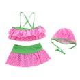 thumbnail image 2 of Bilo Baby Toddler Girls Lovely Tie Bikini Swimsuit and Hat 3pcs Set Beach Bathing Suit Swimwear (Strawberry Pink, 5-6 Years), 2 of 5