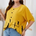 thumbnail image 2 of Blouse Ample d'Été Décontractée à Imprimé pour Femme à Manches Courtes et Col Rond en Coton et Lin, Haut Coupe Ample pour Grande Taille, Élégant et Confortable pour le Quotidien et les Sorties Relax, 2 of 6