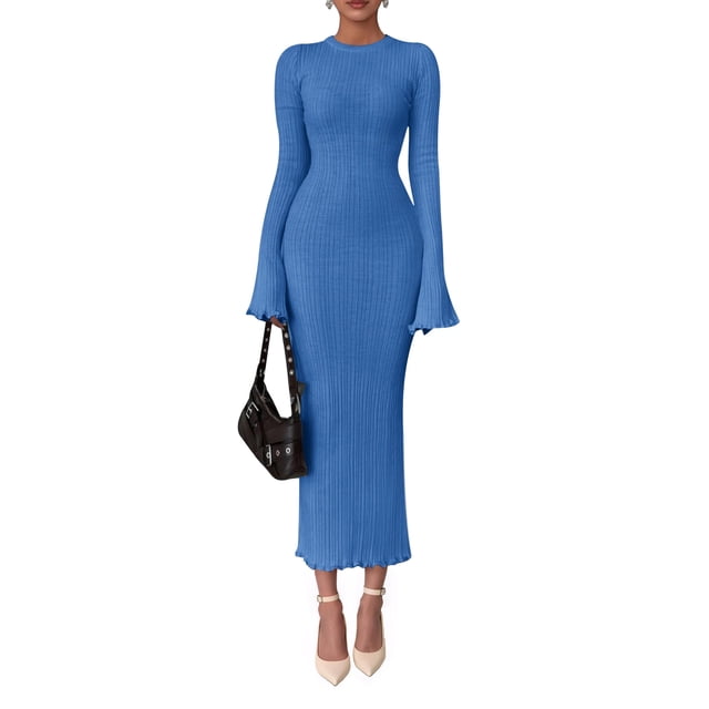 Vestido Suéter PRETTYGARDEN Otoño 2025 con Mangas de Campana y Ajustado