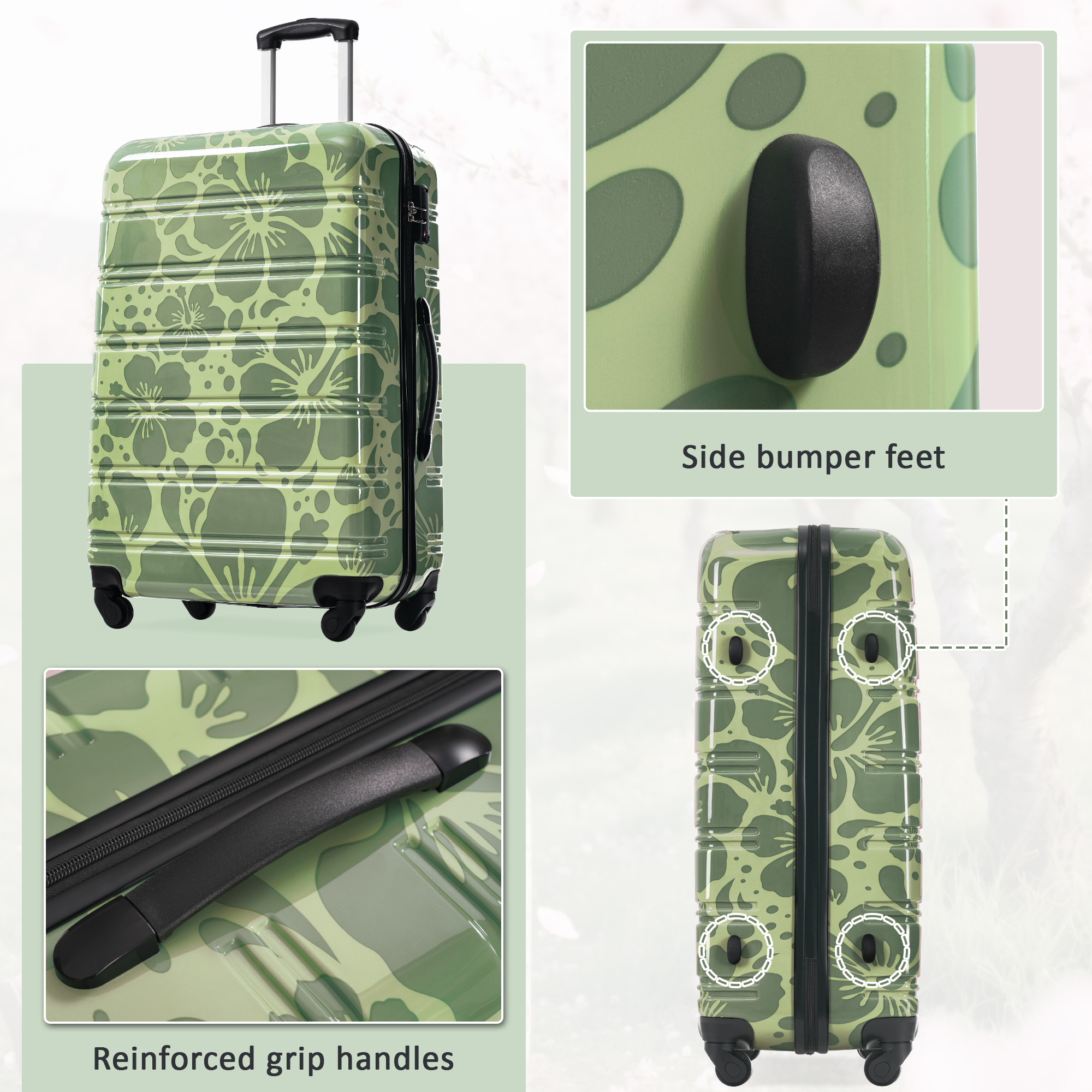 Euroco 3 Piece Luggage Sets, ABS+PC Hardshell Suitcase with TSA Lock and Spinner Wheels,Lightweight Suitcase Set for Family Travel,Green