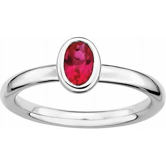 Sterling Silver Oval Created Ruby Ring