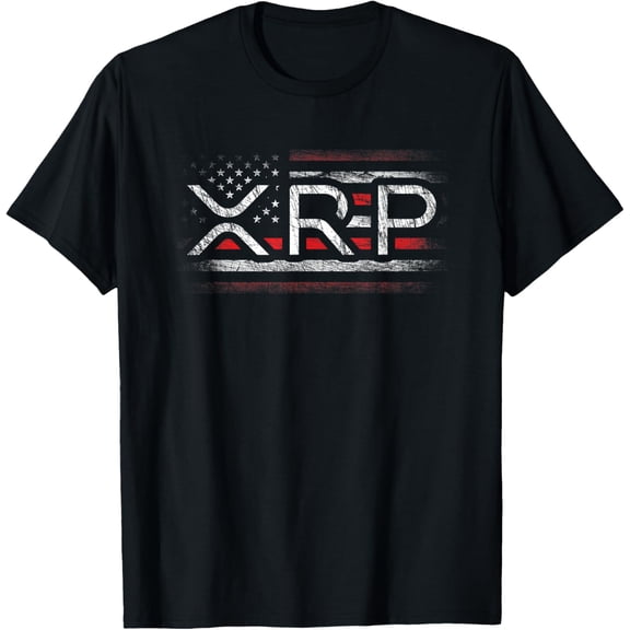 Crypto Currency - XRP Cryptocurrency - American Flag - XRP T-ShirtMen and women can wear, black T-shirts, gifts. Age: M,L,XL 2XL, 3XL, 323XL