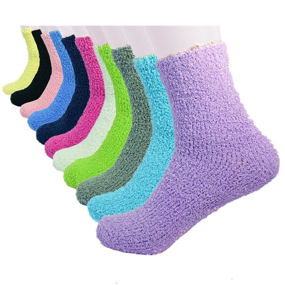 Glory Max Women's Soft Cozy Fuzzy Socks Non-Skid Solid Fluff Plush Home Slipper Socks - 12 Pairs