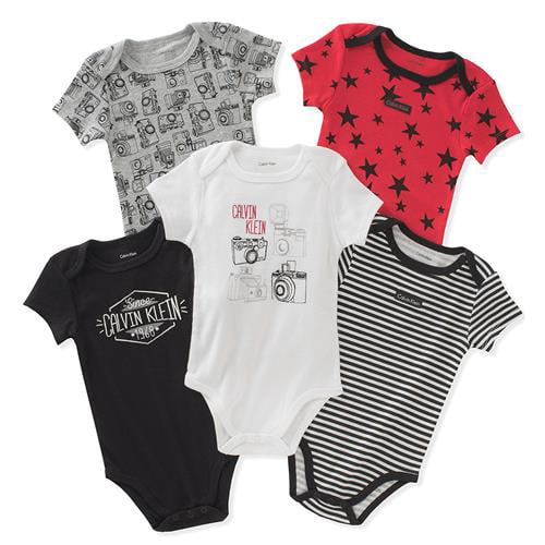 Calvin Klein Kids Boys 0-9 Months 5-Pack Layette Bodysuits(Black 3/6  Months) 