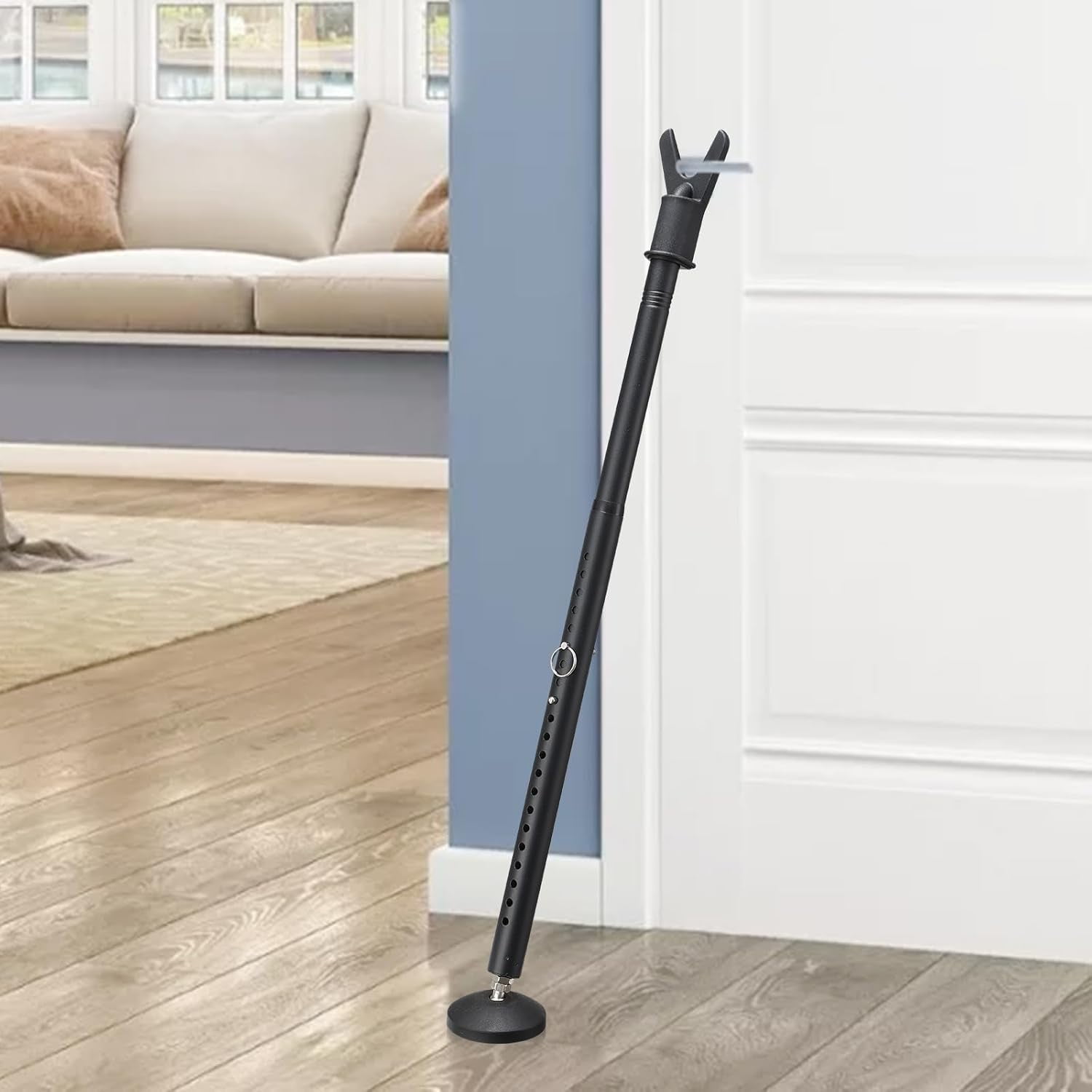 OLIYNEDY Door Security Bar, Adjustable Jammer with Interchangeable Caps & Rubber Tips, Black
